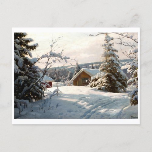 Sunlit winter landscape by Peder Mork Monsted  Postcard