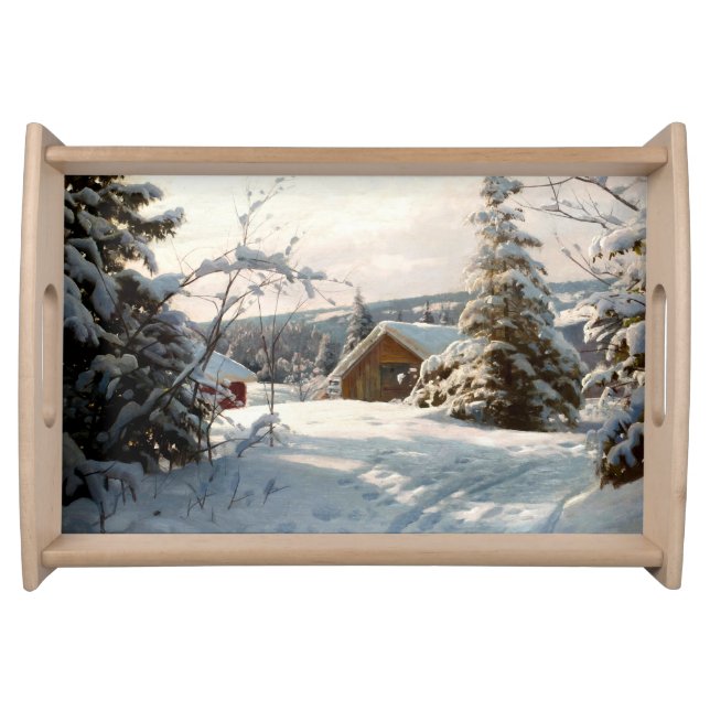 Sunlit winter landscape by Peder Mork Monsted   Serving Tray (Front)