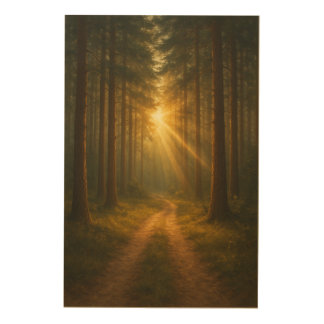 Sunlit Woodland Trail – Golden Forest Wall Art