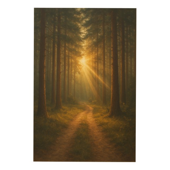 Sunlit Woodland Trail – Golden Forest Wall Art (Front)