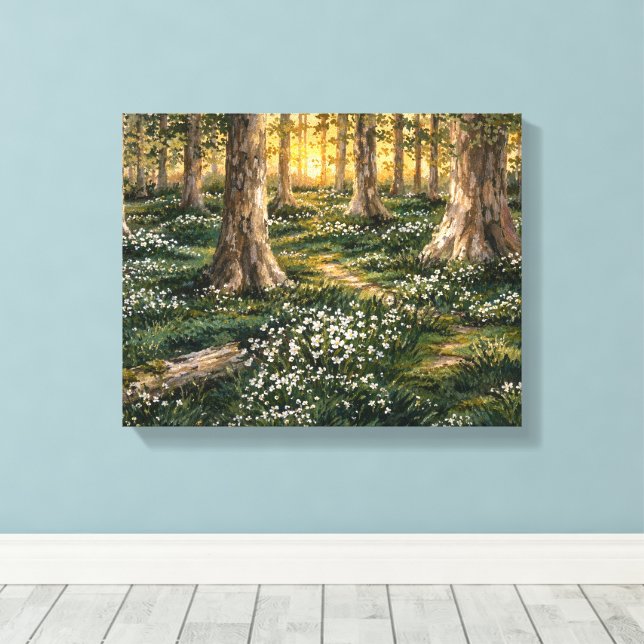 Sunlit Woodland Wildflower Forest Canvas Print (Insitu(Wood Floor))