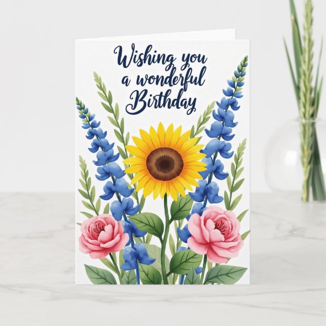 Sunlit Yellow Bloom Birthday Card (Front)
