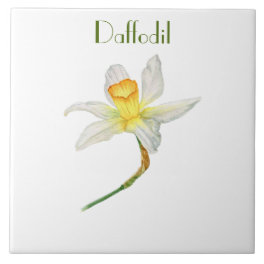 Sunlit yellow Daffodil botanical watercolor Ceramic Tile