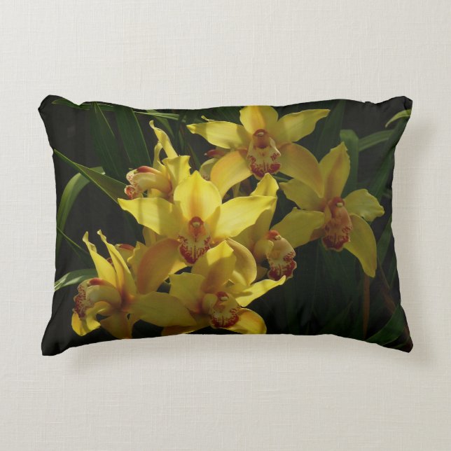 Sunlit Yellow Orchids Floral Accent Pillow (Front)