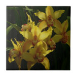 Sunlit Yellow Orchids Floral Ceramic Tile