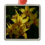 Sunlit Yellow Orchids Floral Metal Ornament