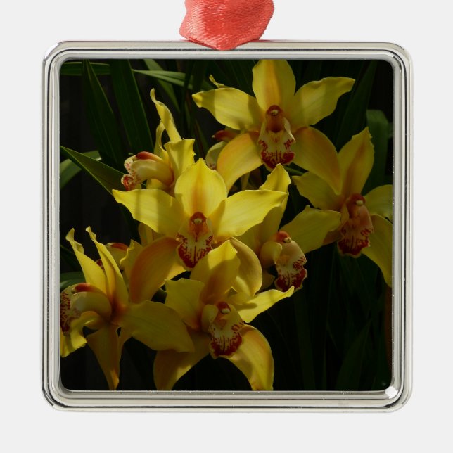 Sunlit Yellow Orchids Floral Metal Ornament (Front)
