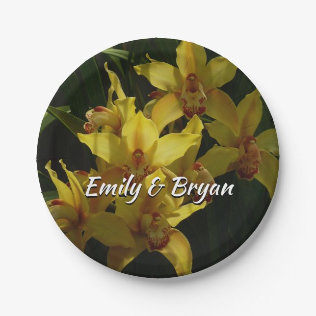 Sunlit Yellow Orchids Floral Paper Plates (Front)