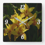 Sunlit Yellow Orchids Floral Square Wall Clock