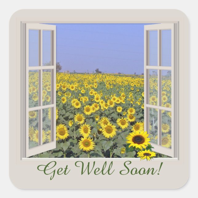 Sunney sunflower fleld through openwindow ll square sticker (Front)