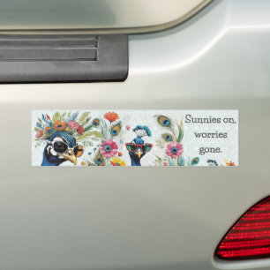 "Sunnies On. Worries Gone" Cool Peacocks Bumper Sticker