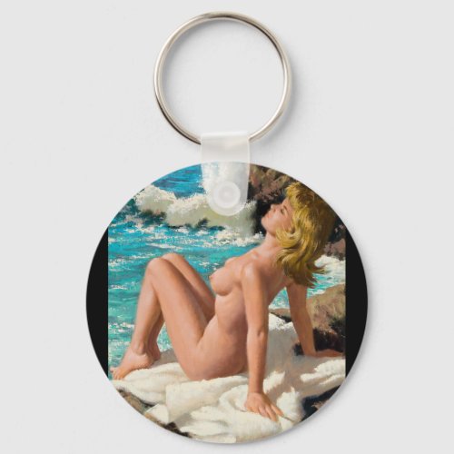 Sunning Herself Pin Up Art Keychain