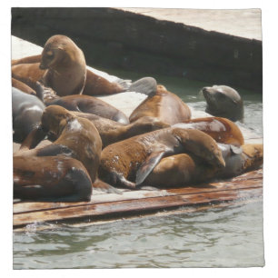 Sunning Sea Lions in San Francisco Cloth Napkin