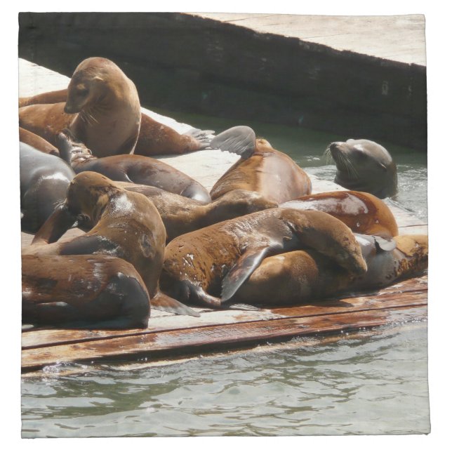 Sunning Sea Lions in San Francisco Cloth Napkin (Front)