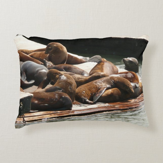 Sunning Sea Lions in San Francisco Decorative Pillow (Front)