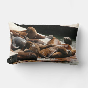 Sunning Sea Lions in San Francisco Lumbar Pillow
