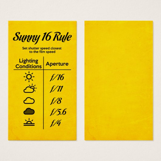 Sunny 16 rule (Front & Back)