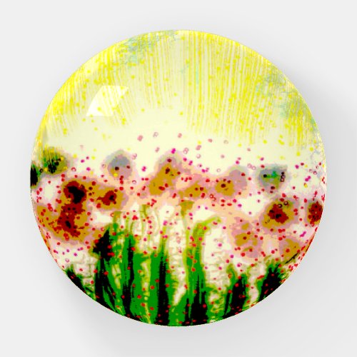 Sunny Abstract Art Garden with Red Flowers Paperweight
