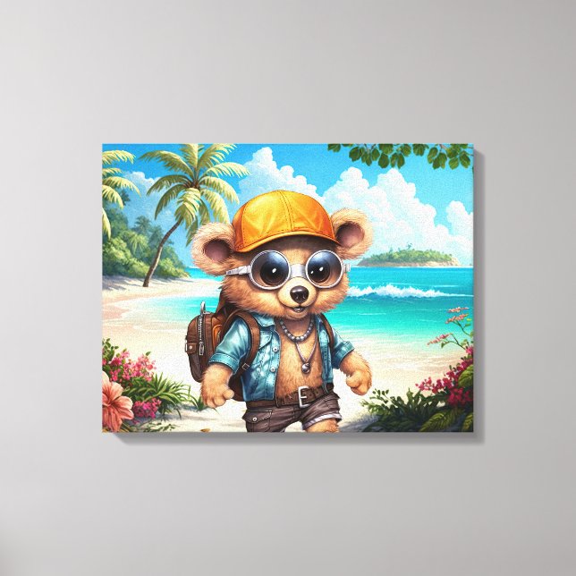Sunny Adventures with Beachy Bear - Ready for Fun Canvas Print (Front)