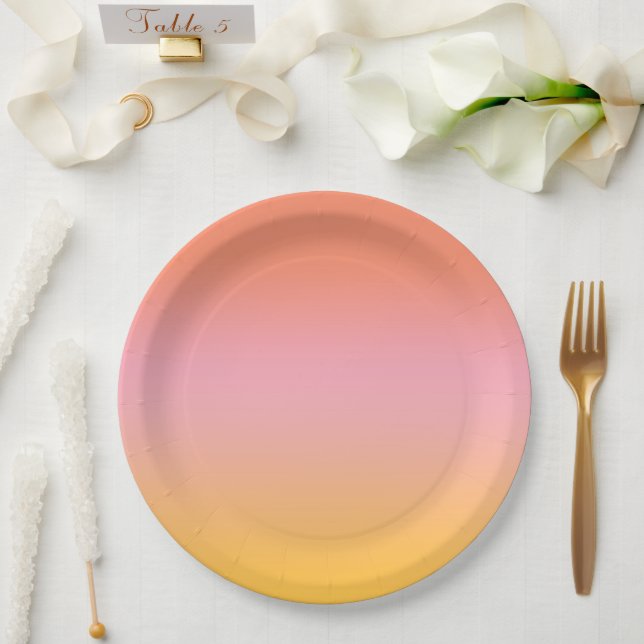 Sunny Aesthetic Peach Pink Yellow Gradient Ombre  Paper Plates (Wedding)