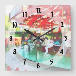 Sunny Afternoon on the Carousel Square Wall Clock