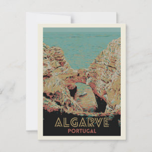 Sunny Algarve Coast View Illustration, Portugal Postcard