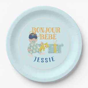 Sunny Aqua Bonjour Boy Baby Paper Plates