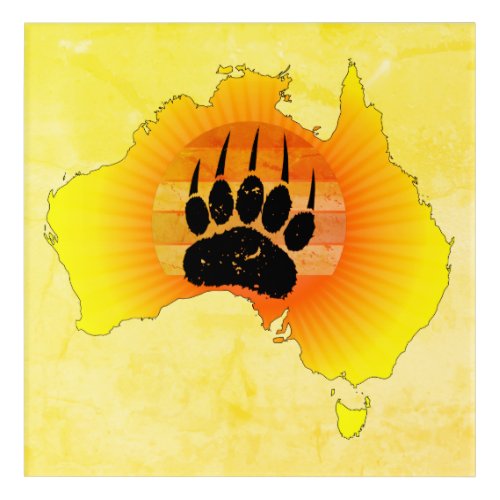 Sunny Australia Map Bear With Retro Sunset Acrylic Print