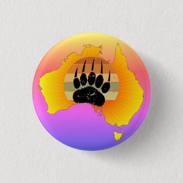 Sunny Australia Map Bear With Retro Sunset Button (Front)