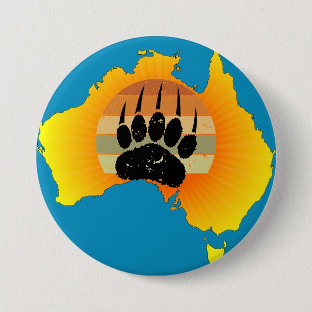 Sunny Australia Map Bear With Retro Sunset Button (Front)