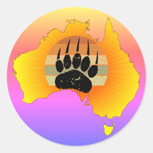 Sunny Australia Map Bear With Retro Sunset Classic Round Sticker