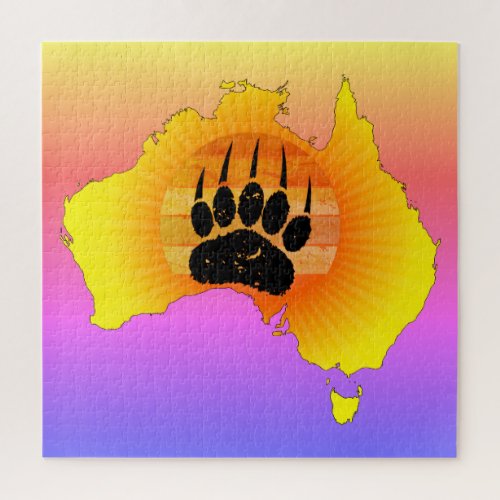 Sunny Australia Map Bear With Retro Sunset Jigsaw Puzzle