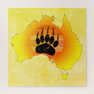 Sunny Australia Map Bear With Retro Sunset Jigsaw Puzzle