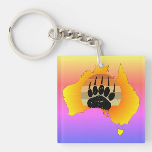 Sunny Australia Map Bear With Retro Sunset Keychain