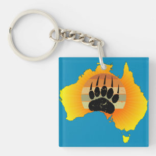Sunny Australia Map Bear With Retro Sunset Keychain
