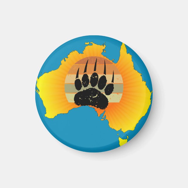 Sunny Australia Map Bear With Retro Sunset  Magnet (Front)