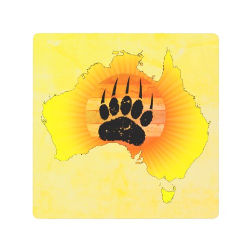 Sunny Australia Map Bear With Retro Sunset Metal Print