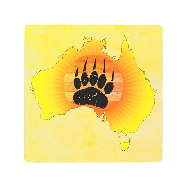 Sunny Australia Map Bear With Retro Sunset Metal Print (Front)