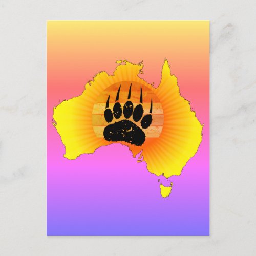 Sunny Australia Map Bear With Retro Sunset Postcard