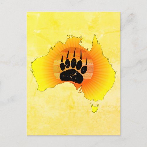 Sunny Australia Map Bear With Retro Sunset Postcard