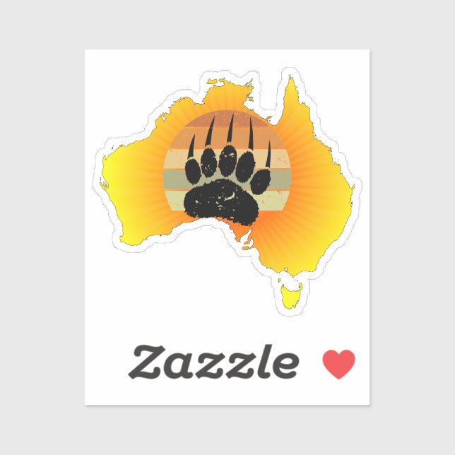 Sunny Australia Map Bear With Retro Sunset Sticker (Sheet)