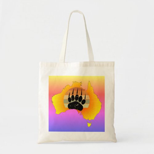 Sunny Australia Map Bear With Retro Sunset Tote Bag
