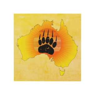 Sunny Australia Map Bear With Retro Sunset Wood Wall Art