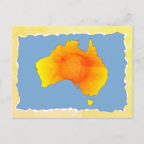 Sunny Australia Map Old Torn Paper Texture Postcard