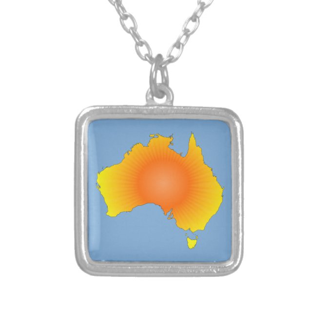 Sunny Australia Map Silver Plated Necklace (Front)