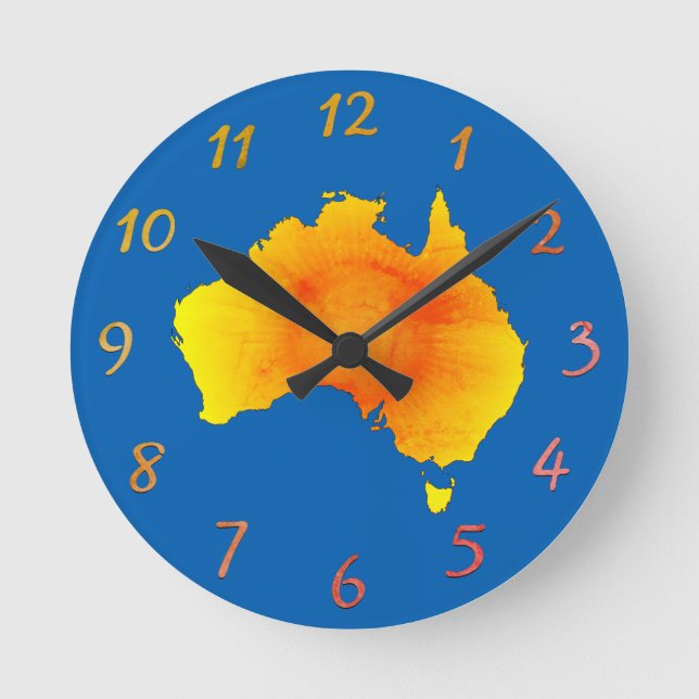 Sunny Australia Map Vintage Style Round Clock (Front)