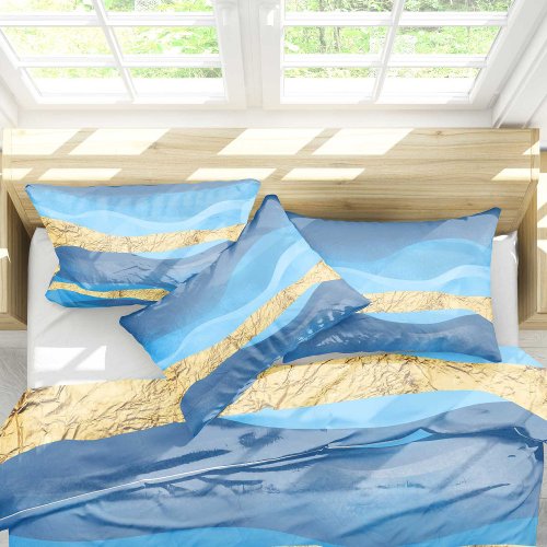 Sunny Azur Ocean Surf Waves Beach Life Blue Gold  Pillow Case