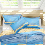 Sunny Azur Ocean Surf Waves Blue Gold Monograms Pillow Case at Zazzle