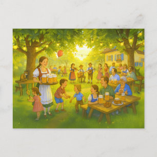 Sunny Bavarian Beer Garden in Summer Holiday Postcard