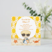 Sunny Beach Boy in the Sand Birthday Invitation (Standing Front)